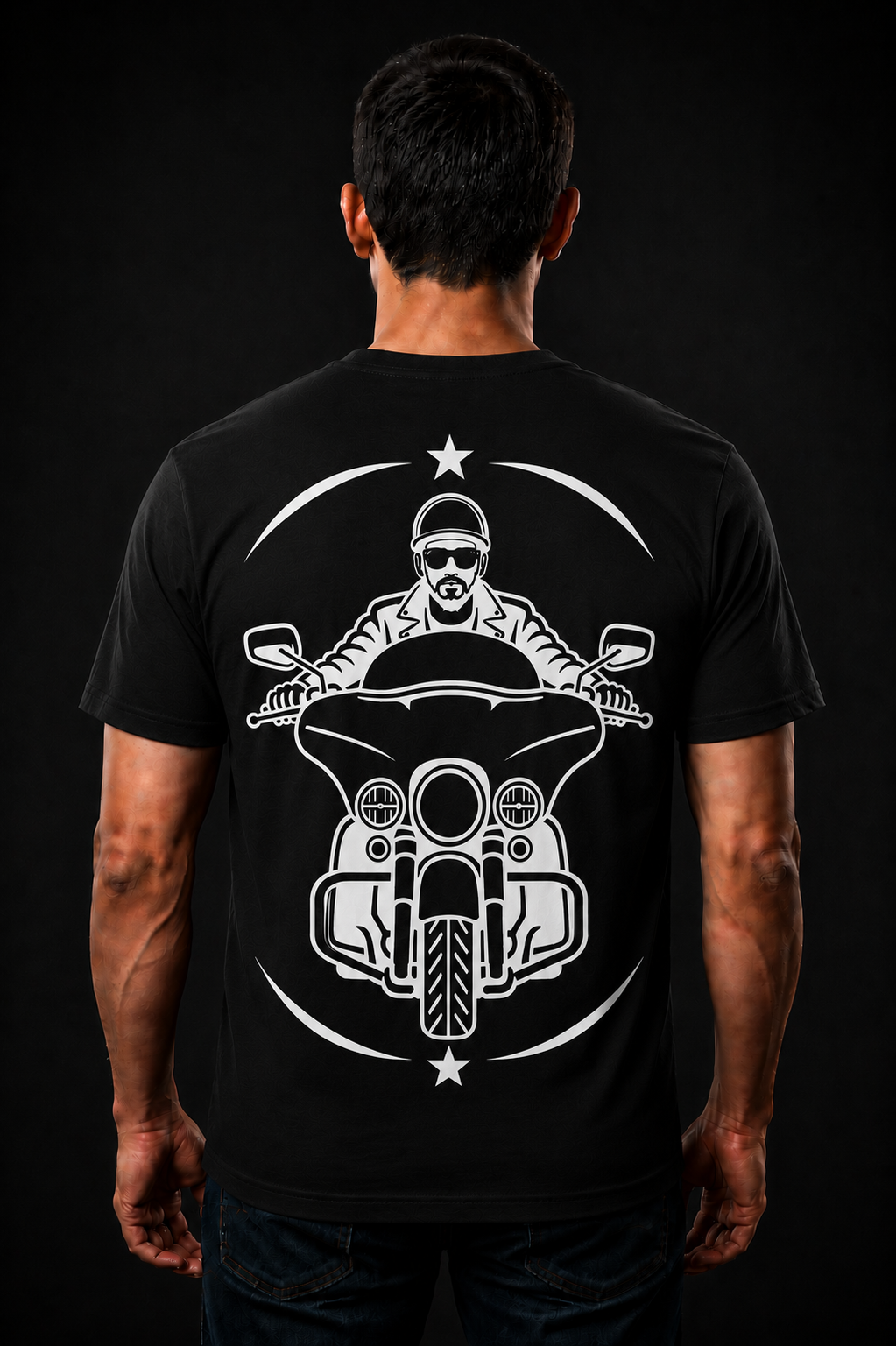 King of the Street reflective motorcycle rider graphic on black tee