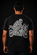 Velocity King reflective sport bike rider graphic on black tee