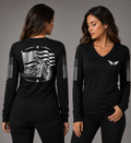 Iron Legacy black long sleeve reflective tee - front and back with model