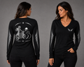 Asphalt Soul black long sleeve reflective tee - front and back with model