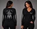 Rebel Spirit black long sleeve reflective tee - front and back with model
