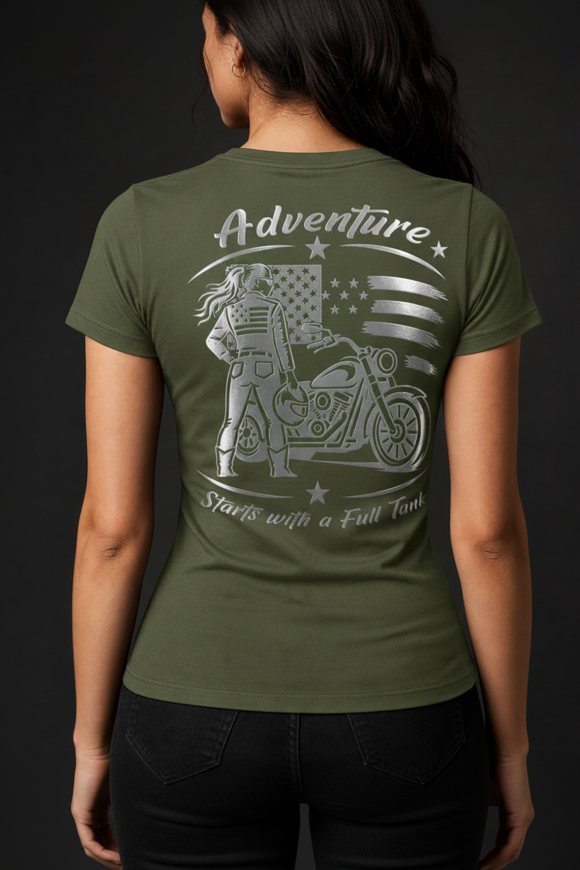 Adventure Starts With a Full Tank Reflective Women's V-Neck Tee
