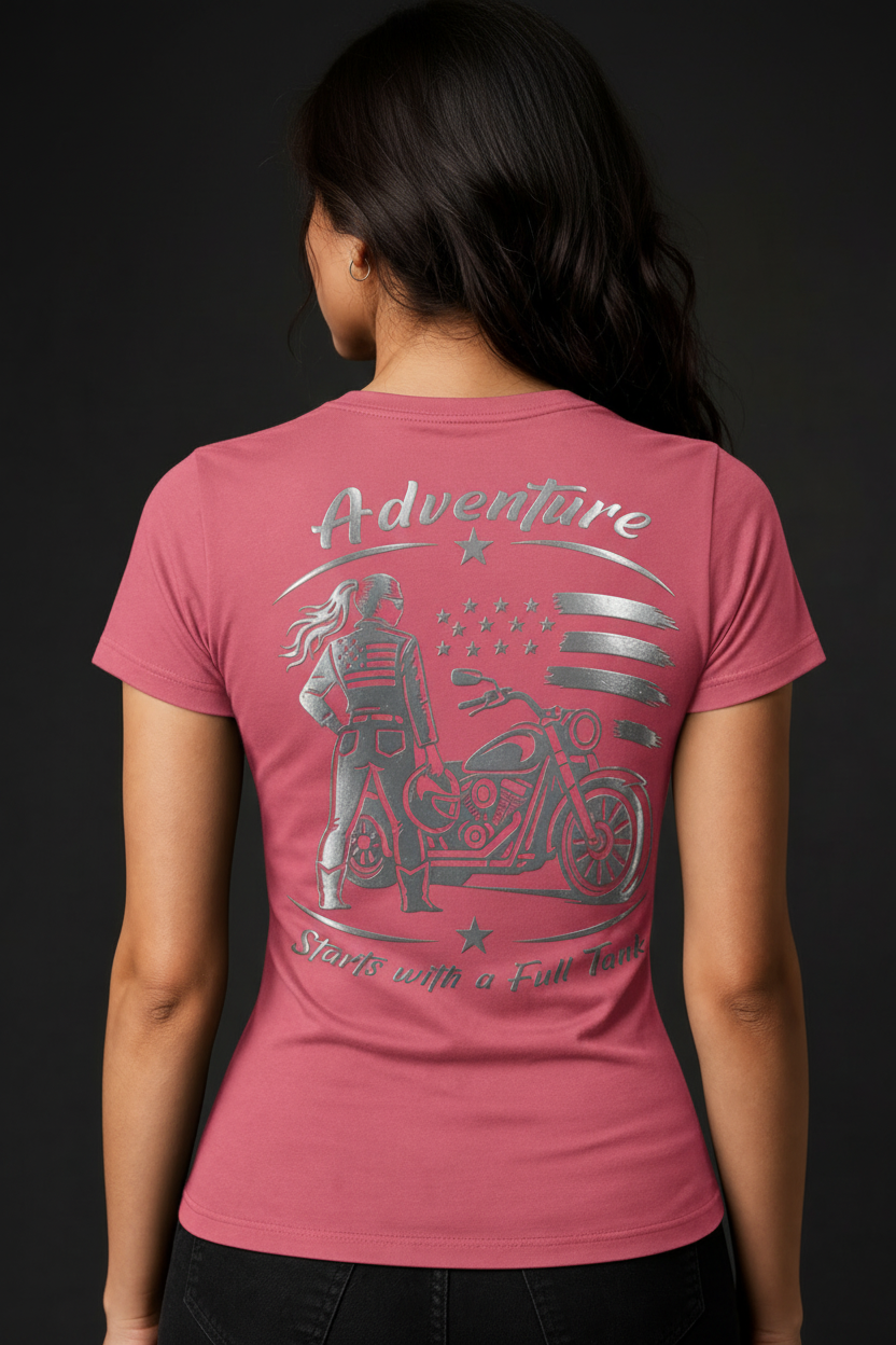 Adventure Starts With a Full Tank Reflective Women's V-Neck Tee