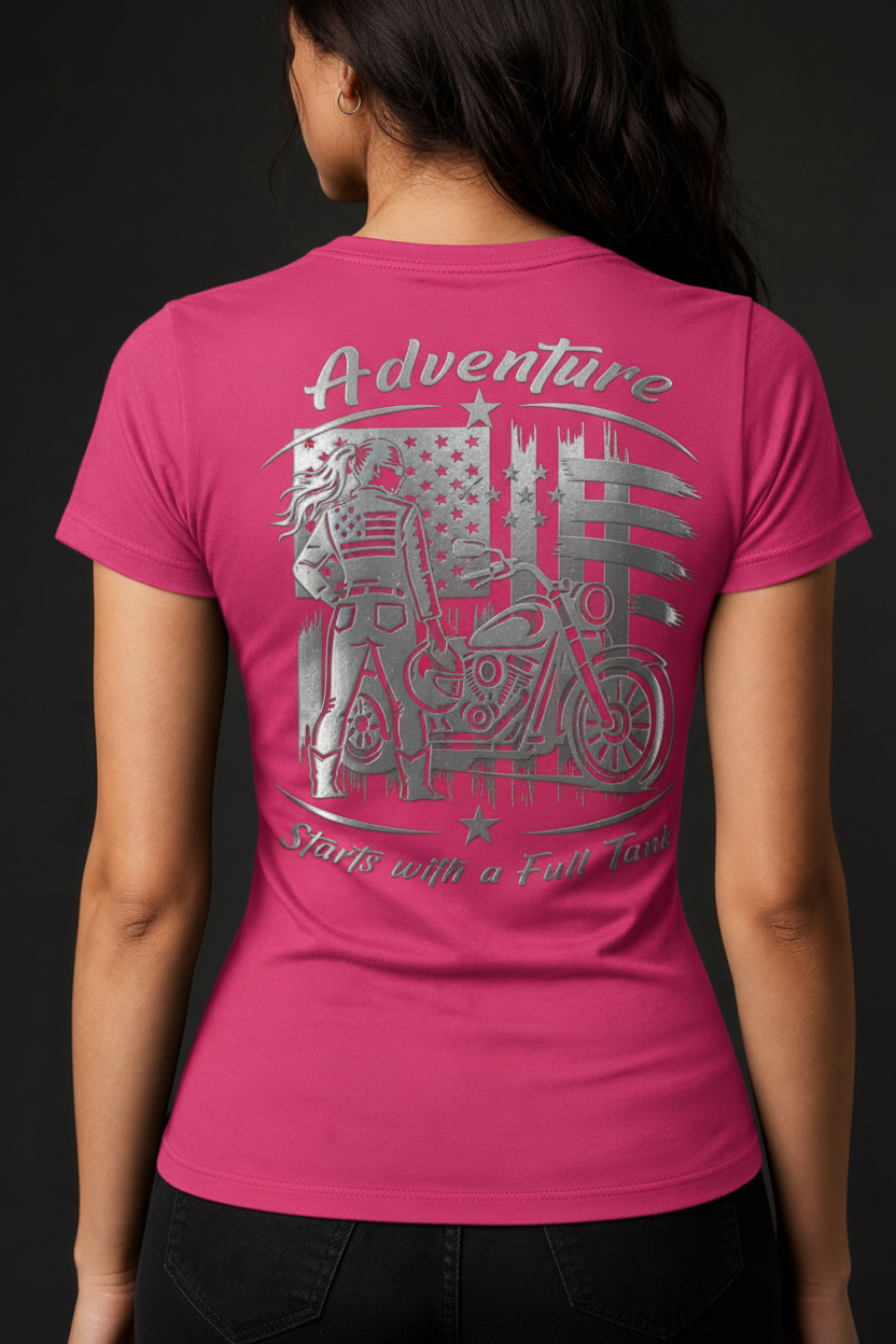 Adventure Starts With a Full Tank Reflective Women's V-Neck Tee