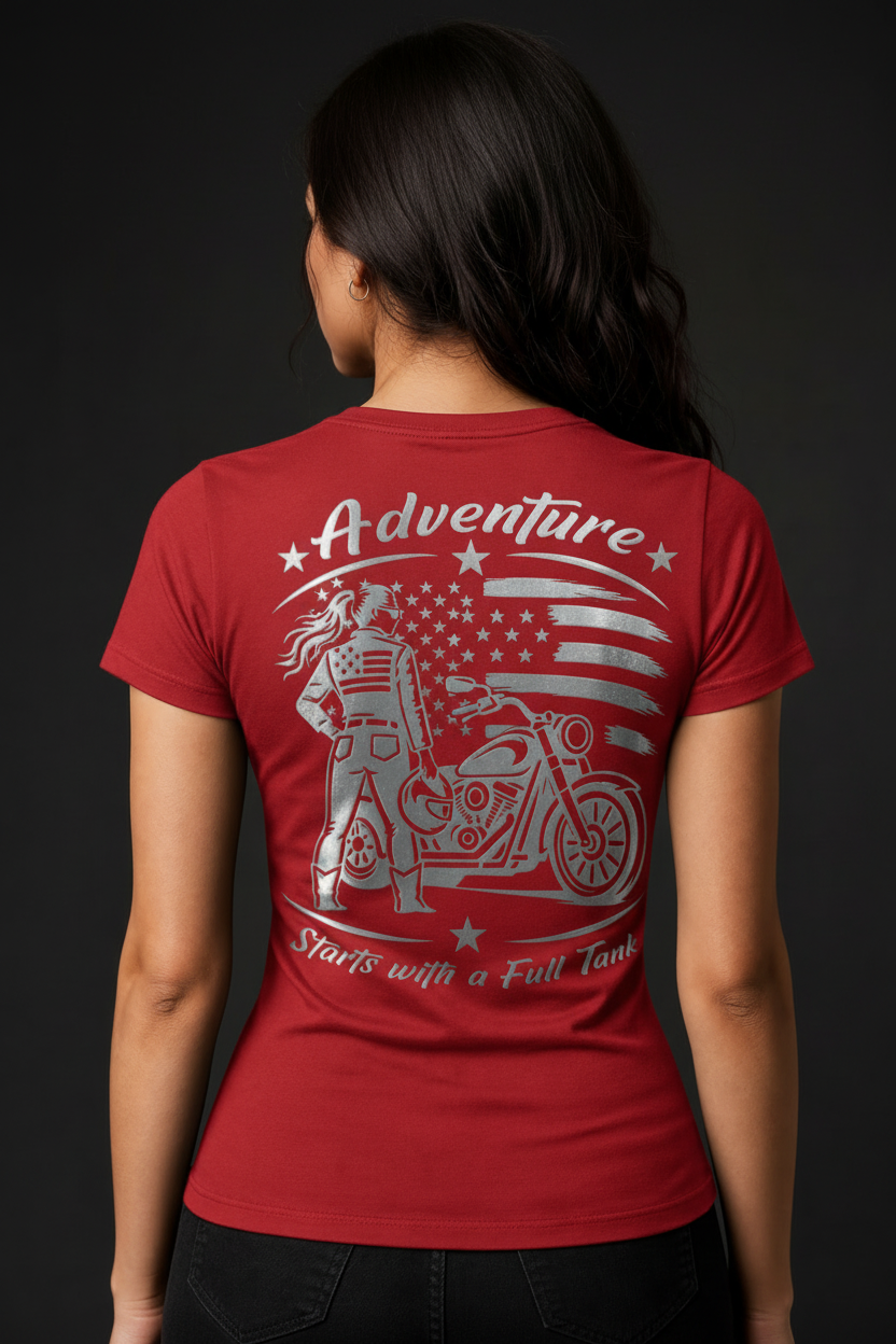 Adventure Starts With a Full Tank Reflective Women's V-Neck Tee