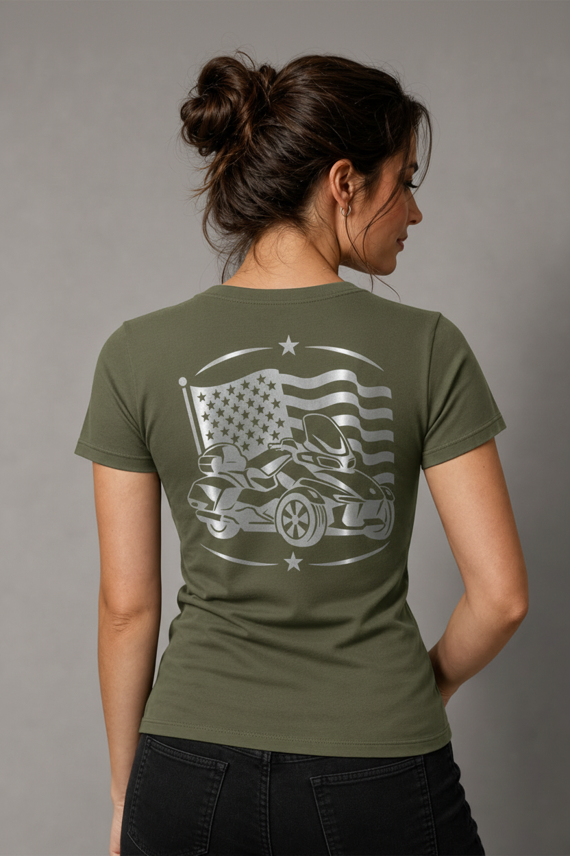 Three Wheel Freedom Reflective Women's V-Neck Tee