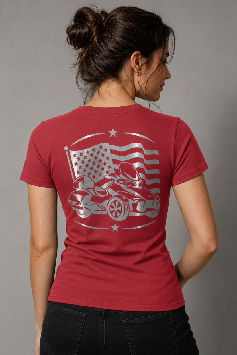 Three Wheel Freedom Reflective Women's V-Neck Tee