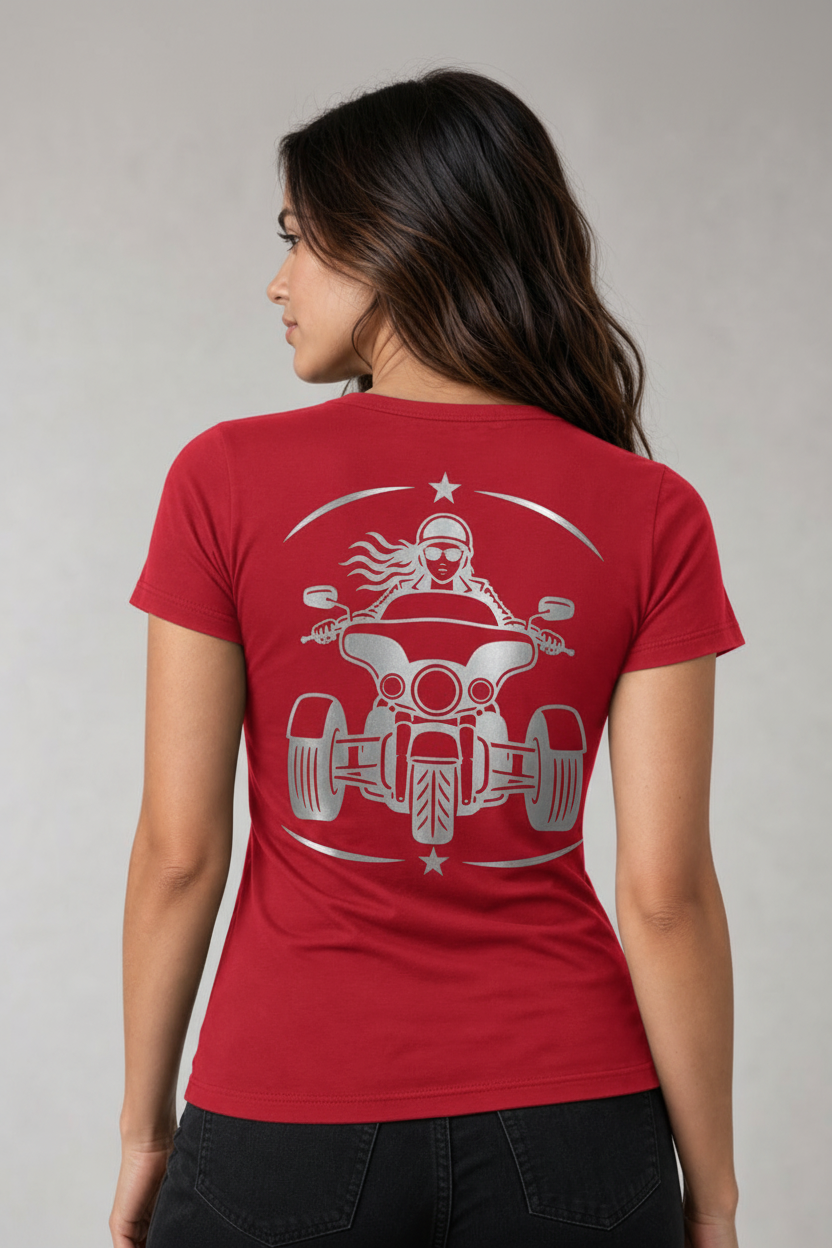 Three Wheel Adventure Reflective Women's V-Neck Tee
