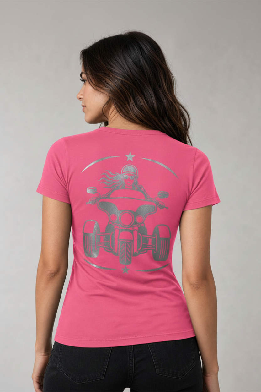 Three Wheel Adventure Reflective Women's V-Neck Tee