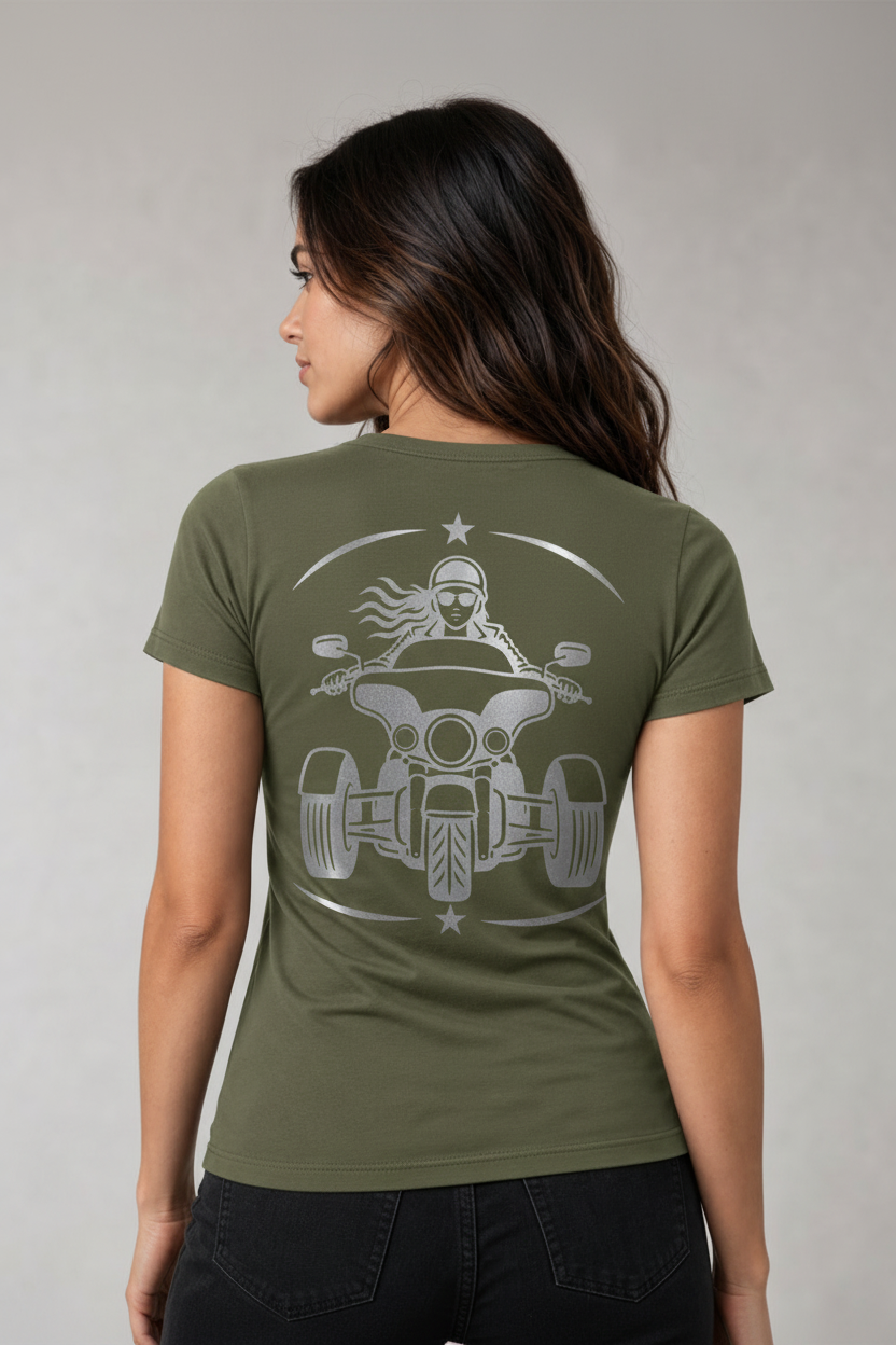 Three Wheel Adventure Reflective Women's V-Neck Tee