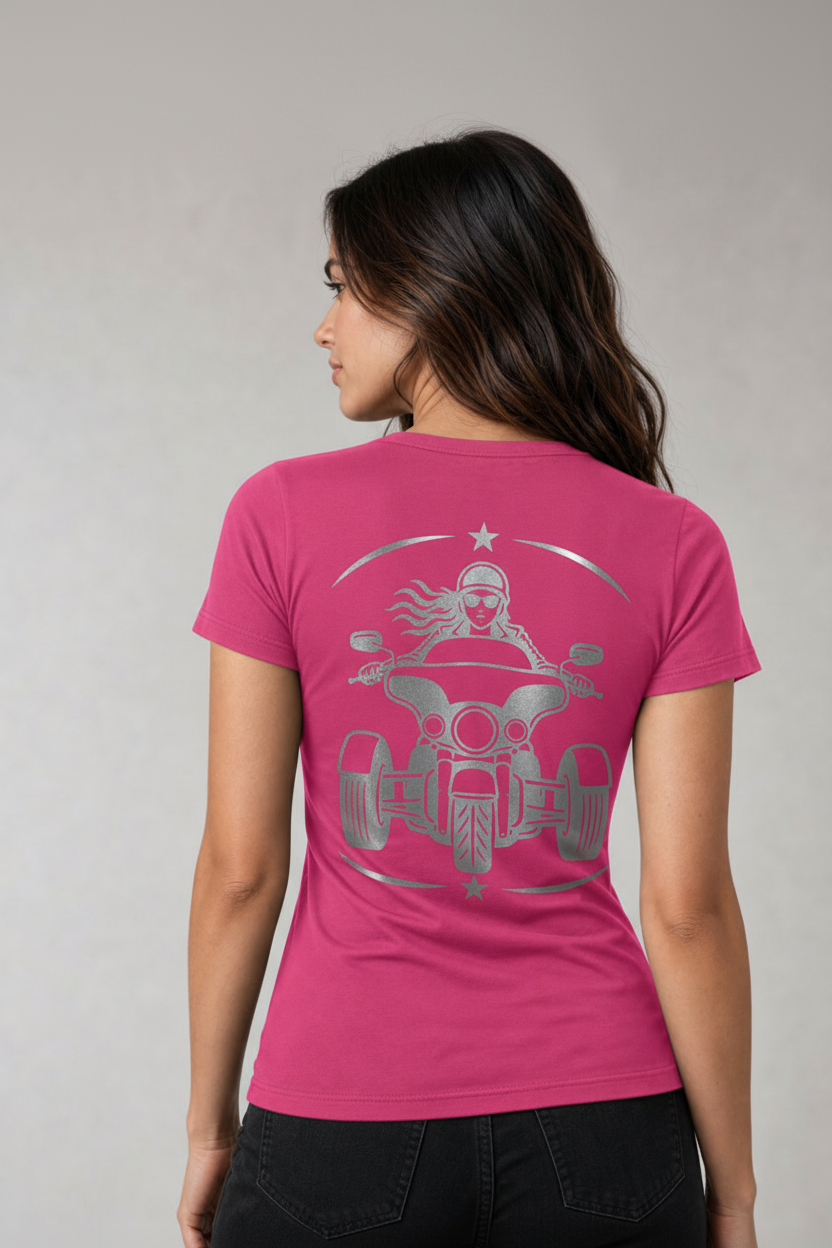 Three Wheel Adventure Reflective Women's V-Neck Tee